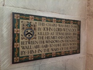 The Wenlock Memorial. Sadly, his helmet and gauntlets were not on display.