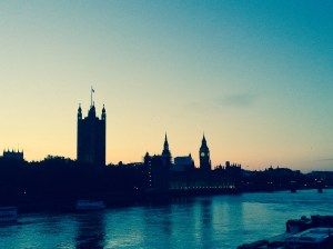 Sunset and the Palace of Westminster at the end of the tour.